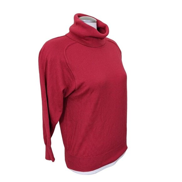 Vintage Womens Med Merino Wool Blend Sweater Red Knit Turtleneck 90s Setterlaine - Picture 2 of 6